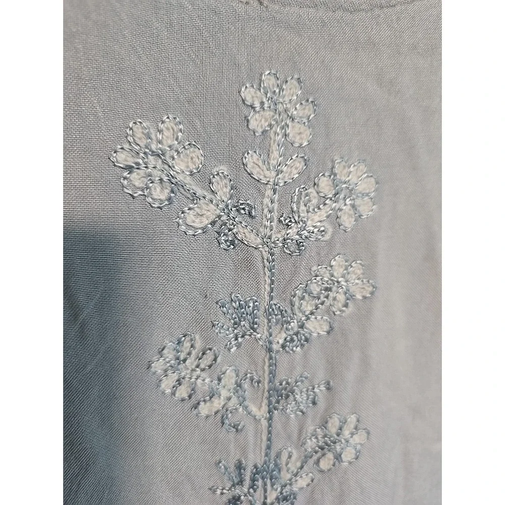 Vintage 1990s Sz Small Embroidered Maxi Dress Blue Sky Floral Tie Back Summer - Picture 4 of 10